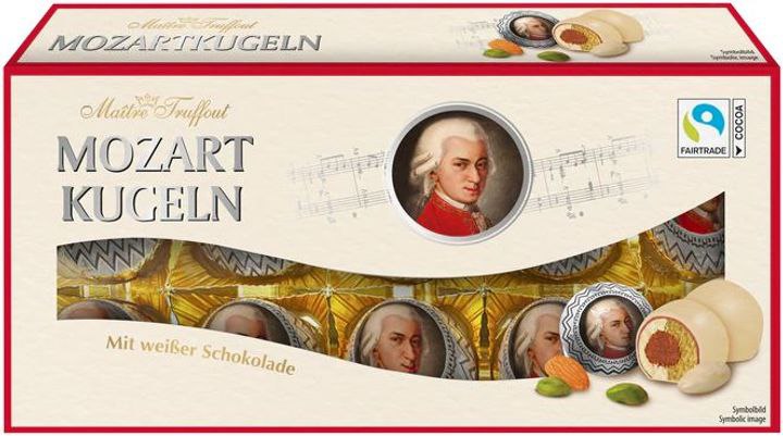 Цукерки марципанові Maître Truffout Моцарт в білому шоколаді 200г